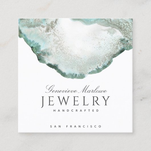Carte De Visite Carré Créateur de bijoux d'Agate Vert Abstrait (Devant)