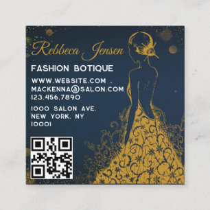 Carte De Visite Carré Créateur de mode luxueux Robe à paillettes QR CODE