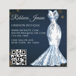 Carte De Visite Carré Créateur de mode luxueux robe paillettes QR CODE 