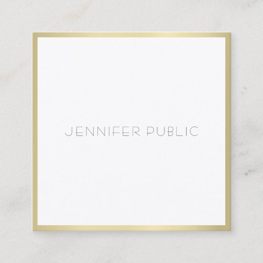 Carte De Visite Carré Creative Gold Blanc Moderne Simple Modèle Élégant (Devant)