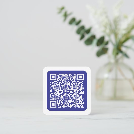 Carte De Visite Carré Créer un code QR analysable | Bleu foncé modifiabl (Debout devant)