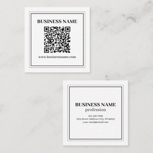 Carte De Visite Carré Créer un code QR scannable | Noir & Blanc (Devant / Derrière)