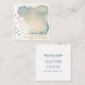 Carte De Visite Carré Crème Abstraite moderne & Laver Aquarelle Bleue (Devant / Derrière)