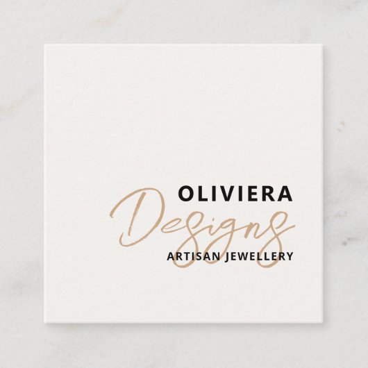 Carte De Visite Carré Crème moderne élégante + Code QR de script jaune (Devant)