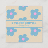 Carte De Visite Carré Crème Rétro Bleu Code QR Groovy Floral Fun Boho (Devant)