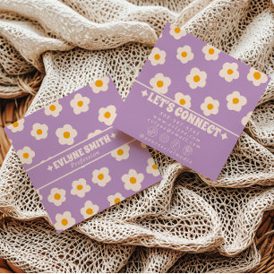 Carte De Visite Carré Crème Violet Rétro Fleur Groovy Tendance Amusant B