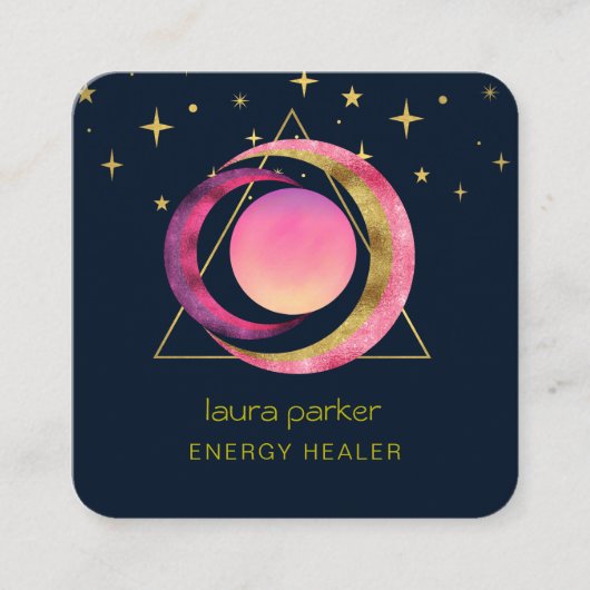 Carte De Visite Carré Crescent Moon Soleil Violet Mystique Boho Ciel cos (Devant)