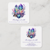 Carte De Visite Carré Cristaux et fleurs d'aquarelle (Devant / Derrière)
