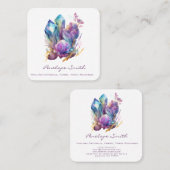 Carte De Visite Carré Cristaux et fleurs d'aquarelle (Devant / Derrière)