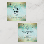 Carte De Visite Carré *~* Crystals Hand Snake Moon Magic Boho Turquoise (Devant / Derrière)