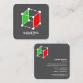 Carte De Visite Carré Cube istrique - blanc, vert et rouge sur gris (Devant / Derrière)