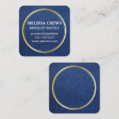 Carte De Visite Carré Cuir bleu | Bague métallique or (Devant / Derrière)