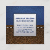 Carte De Visite Carré Cuir bleu | Cuir Brown pointu (Dos)