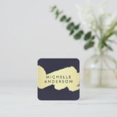 Carte De Visite Carré Cuir bleu Faux / Or brossé (Debout devant)