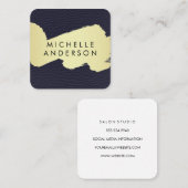 Carte De Visite Carré Cuir bleu Faux / Or brossé (Devant / Derrière)