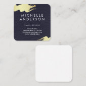 Carte De Visite Carré Cuir bleu Faux / Or brossé (Devant / Derrière)