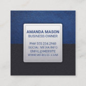 Carte De Visite Carré Cuir bleu noir | Monogramme (Dos)