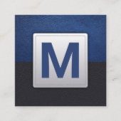 Carte De Visite Carré Cuir bleu noir | Monogramme (Devant)