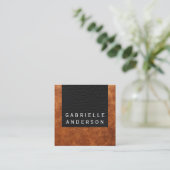 Carte De Visite Carré Cuir Brown élégant professionnel (Debout devant)