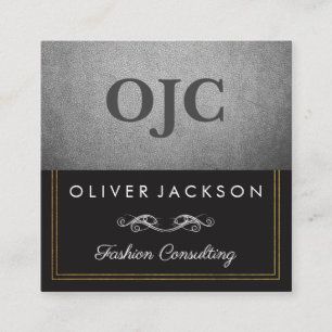 Carte De Visite Carré Cuir d'argent exquis avec travail à double ligne