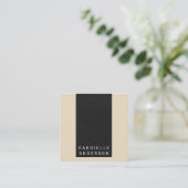 Carte De Visite Carré Cuir noir élégant professionnel / Noir (Debout devant)