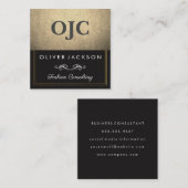 Carte De Visite Carré Cuir or exquis avec travail double ligne (Devant / Derrière)