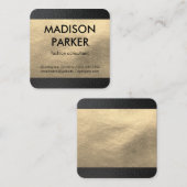 Carte De Visite Carré Cuir Or Faux / Découpe en Cuir Noir (Devant / Derrière)