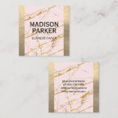 Carte De Visite Carré Cuir Or | Marbre rose or Abstrait (Devant / Derrière)