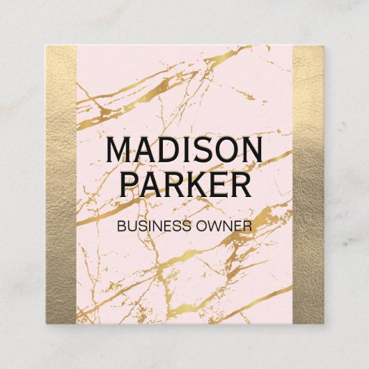 Carte De Visite Carré Cuir Or | Marbre rose or Abstrait (Devant)
