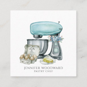 Carte De Visite Carré Cuisine à l'aquarelle Baker Chef pâtisserie