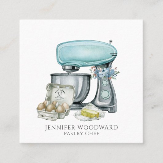 Carte De Visite Carré Cuisine à l'aquarelle Baker Chef pâtisserie (Devant)