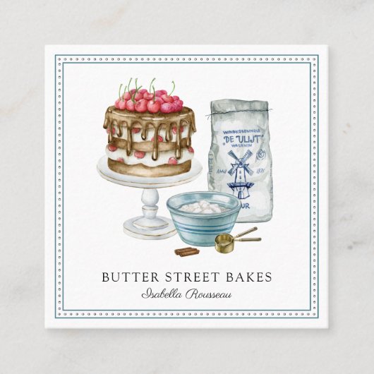 Carte De Visite Carré Cuisine d'aquarelle chef boulanger (Devant)