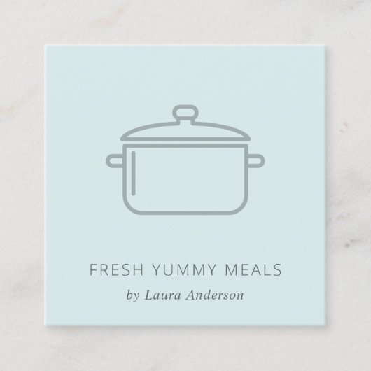 CARTE DE VISITE CARRÉ CUISINE EN CHEF DE REPAS MINIMAL DOUCE BLEU GRIS (Devant)