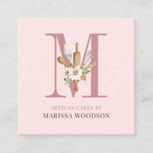 Carte De Visite Carré Cuisiniers pâtissiers boulanger Outils Rose