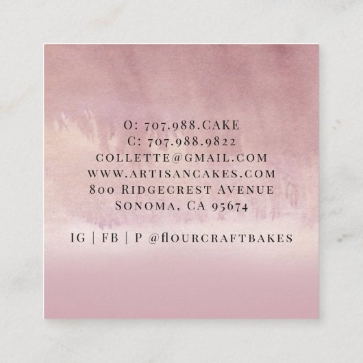 Carte De Visite Carré Cuisiniers pâtissiers boulangères Outils Roses pou (Dos)