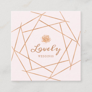 Carte De Visite Carré Cuivre géométrique moderne et mariage rose floral