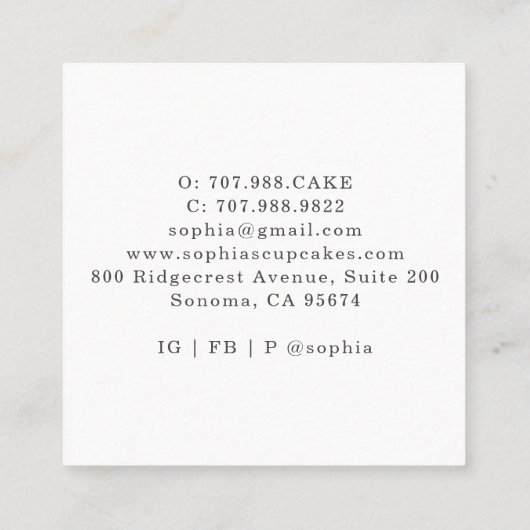 Carte De Visite Carré Cupcake Baker boulangerie Chef Restauration (Dos)