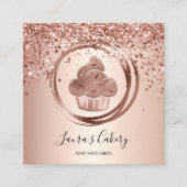 Carte De Visite Carré Cupcake Bakery Pastry Chef Glitter Drips Rose Gold (Devant)