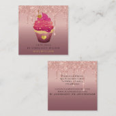 Carte De Visite Carré Cupcake Bakery Pastry Chef Glitter Drips Rose Gold (Devant / Derrière)
