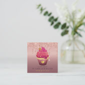 Carte De Visite Carré Cupcake Bakery Pastry Chef Glitter Drips Rose Gold (Debout devant)
