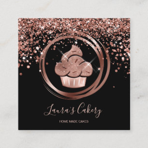 Carte De Visite Carré Cupcake Bakery Pastry Chef Glitter Drips Rose Gold