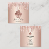 Carte De Visite Carré Cupcake Bakery Pastry Chef Glitter Drips Rose Gold (Devant / Derrière)
