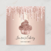Carte De Visite Carré Cupcake Bakery Pastry Chef Glitter Drips Rose Gold (Devant)