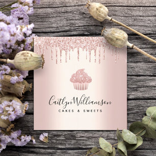 Carte De Visite Carré Cupcake Boulangerie Pâtisserie Chef Rose Gold Part