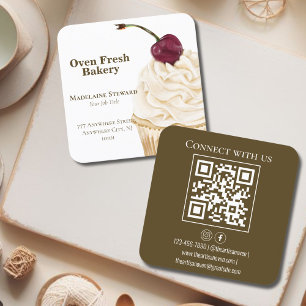 Carte De Visite Carré Cupcake QR Code Boulangerie verte d'olive