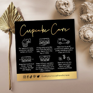 Carte De Visite Carré Cupcakes - Instructions de soins Logo Black & Gold