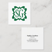 Carte De Visite Carré Curvy Box 02 - Initiales - Green Forêt (Devant / Derrière)