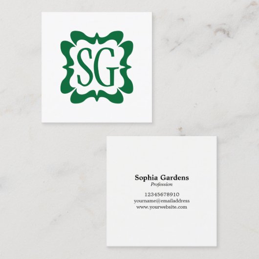 Carte De Visite Carré Curvy Box 02 - Initiales - Green Forêt (Devant / Derrière)