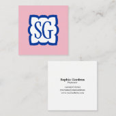 Carte De Visite Carré Curvy Box 03 - Initiales - bleu marine et rose (Devant / Derrière)