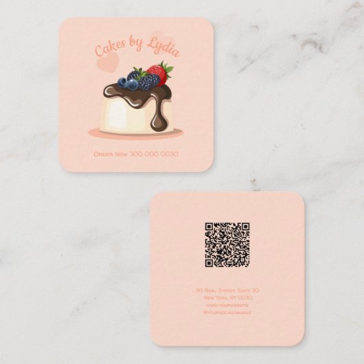 Carte De Visite Carré Custom Cake Bakery Business Card with QR Code (Devant / Derrière)
